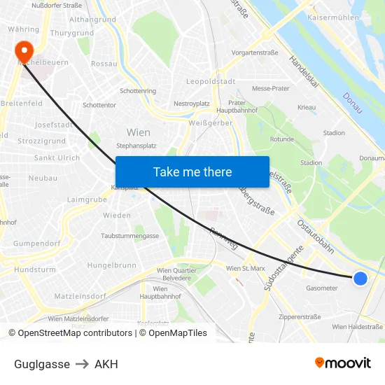 Guglgasse to AKH map