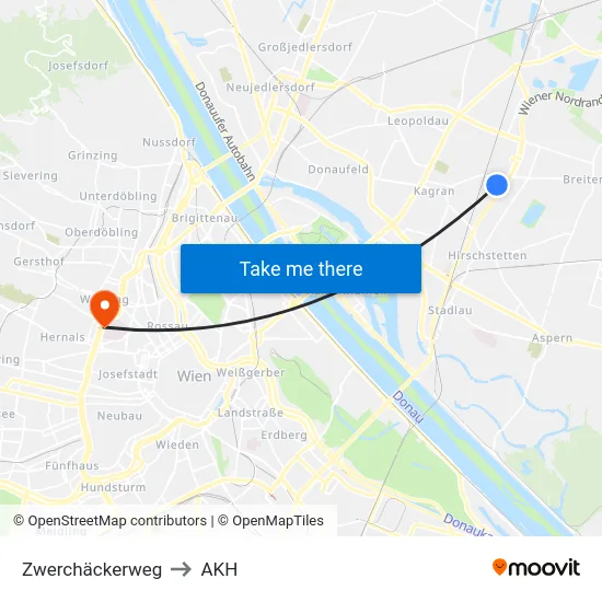 Zwerchäckerweg to AKH map