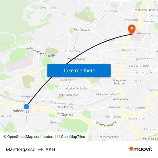 Mantlergasse to AKH map
