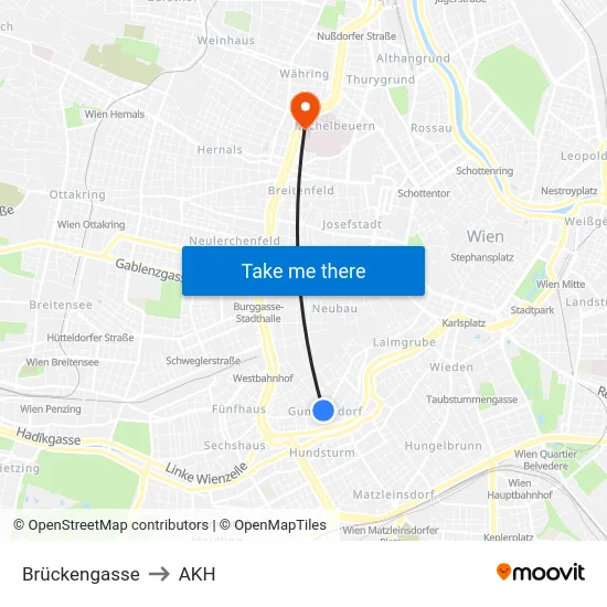 Brückengasse to AKH map