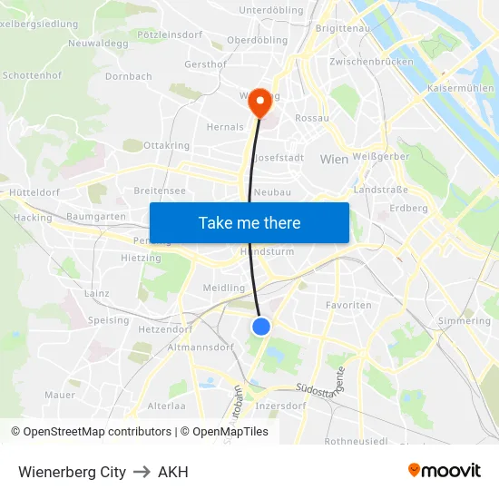 Wienerberg City to AKH map