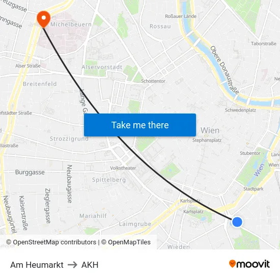Am Heumarkt to AKH map