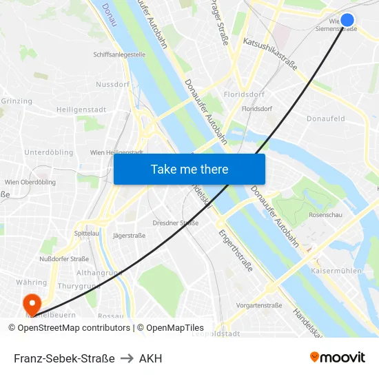 Franz-Sebek-Straße to AKH map