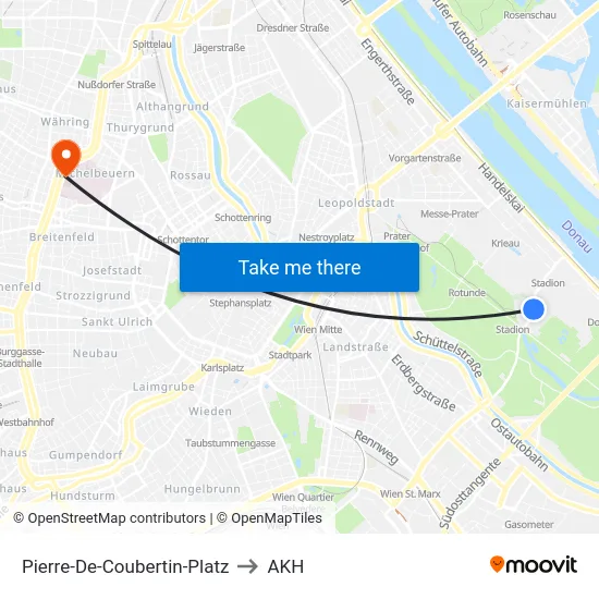 Pierre-De-Coubertin-Platz to AKH map