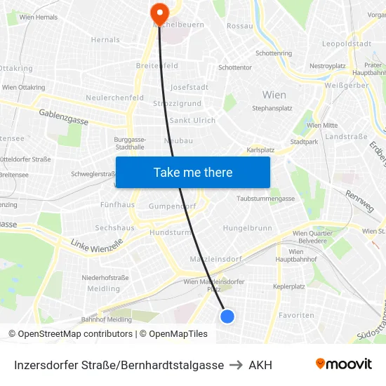 Inzersdorfer Straße/Bernhardtstalgasse to AKH map