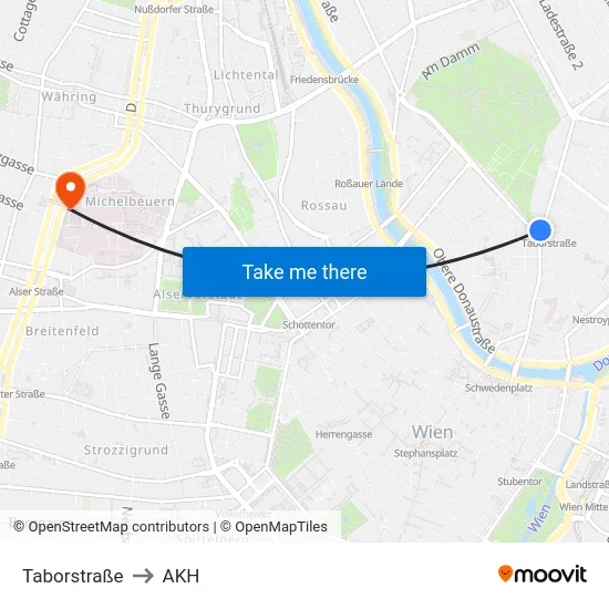 Taborstraße to AKH map