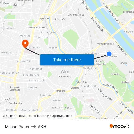 Messe-Prater to AKH map