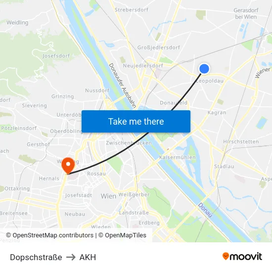 Dopschstraße to AKH map