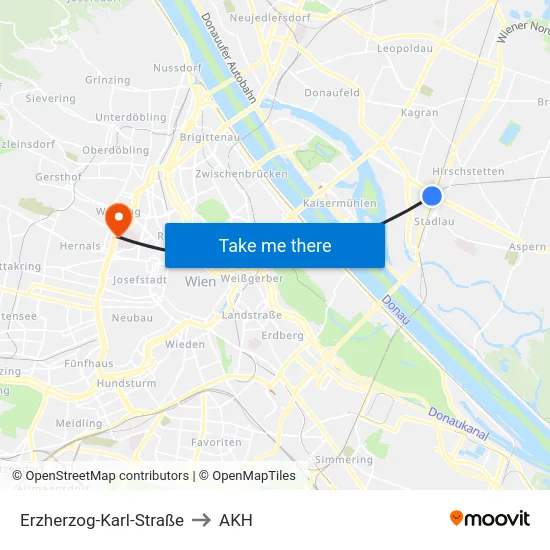 Erzherzog-Karl-Straße to AKH map