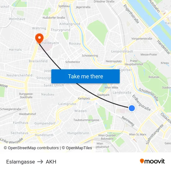 Eslarngasse to AKH map