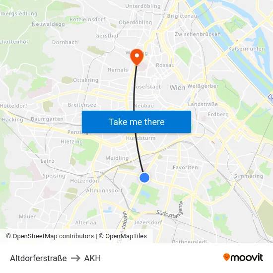 Altdorferstraße to AKH map