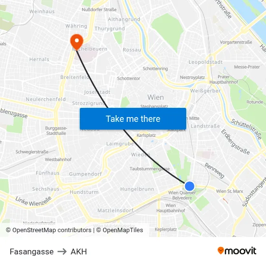 Fasangasse to AKH map