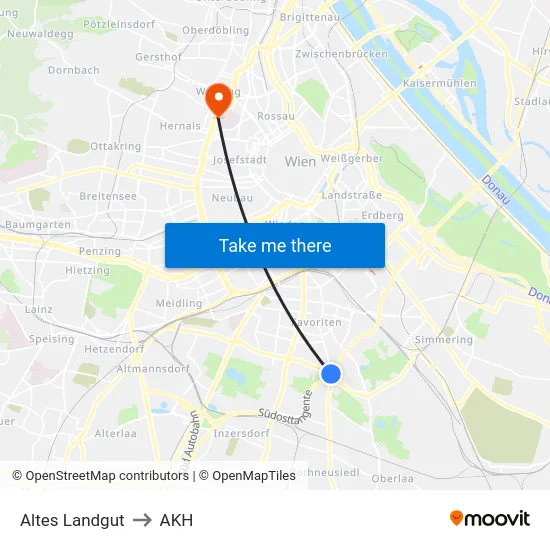 Altes Landgut to AKH map