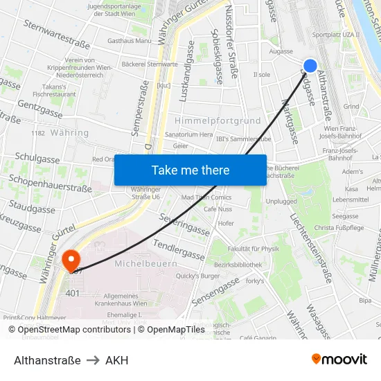 Althanstraße to AKH map