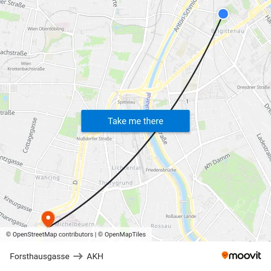 Forsthausgasse to AKH map