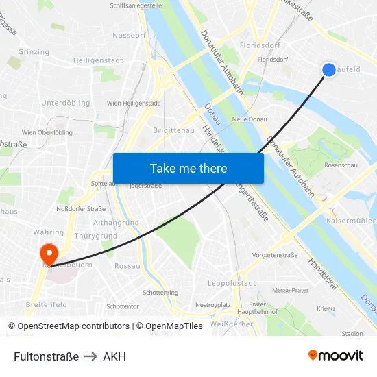 Fultonstraße to AKH map