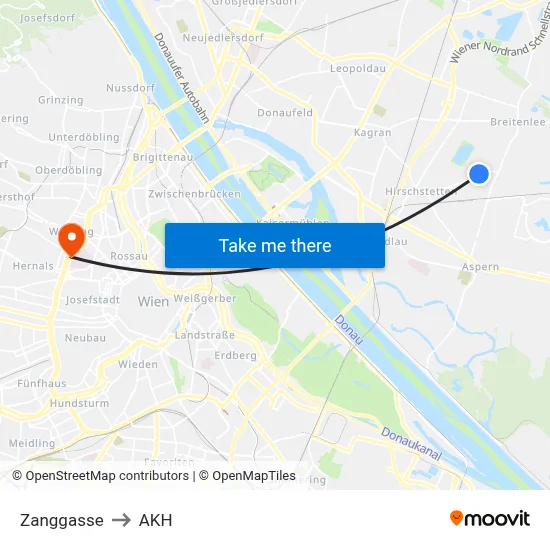 Zanggasse to AKH map