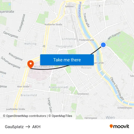 Gaußplatz to AKH map