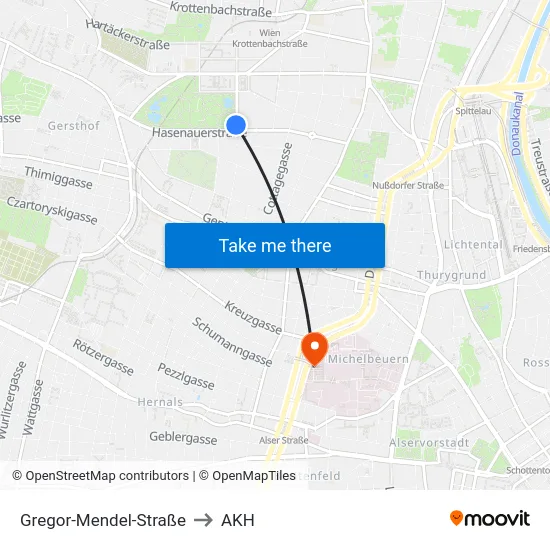 Gregor-Mendel-Straße to AKH map