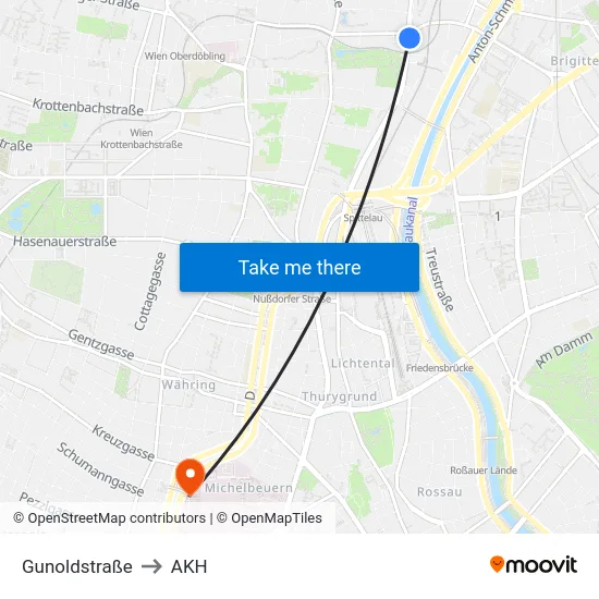 Gunoldstraße to AKH map