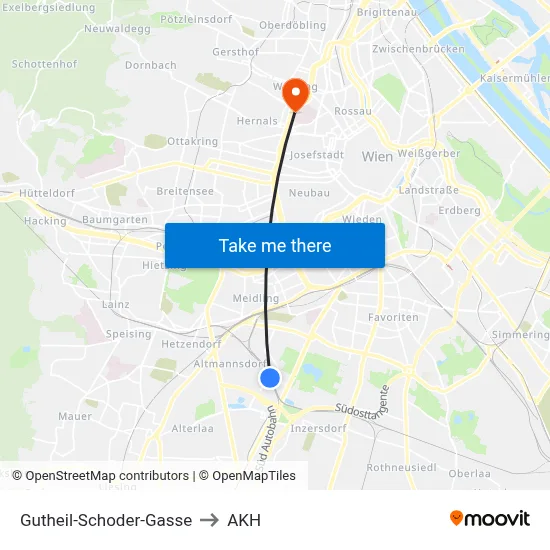 Gutheil-Schoder-Gasse to AKH map