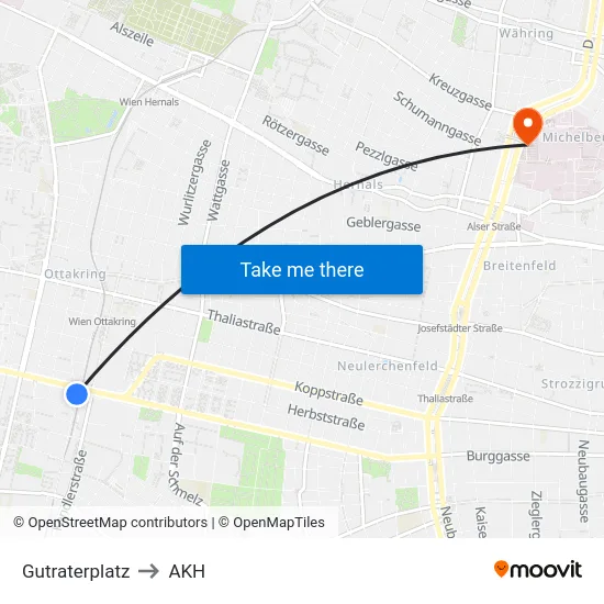 Gutraterplatz to AKH map