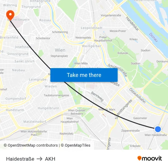 Haidestraße to AKH map