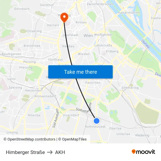 Himberger Straße to AKH map
