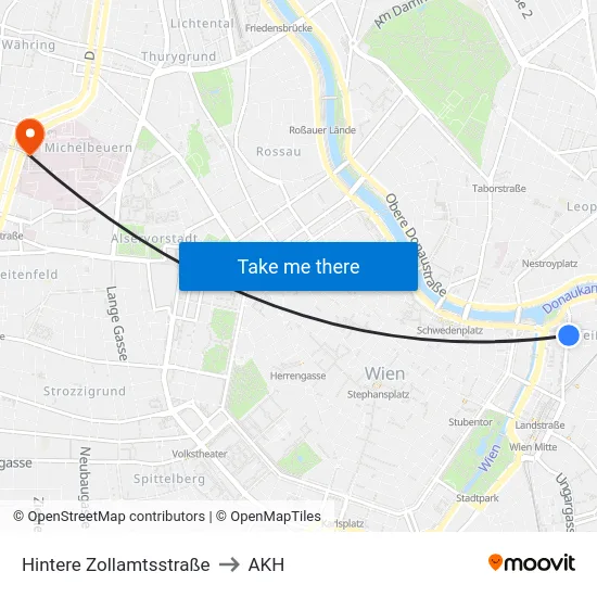 Hintere Zollamtsstraße to AKH map