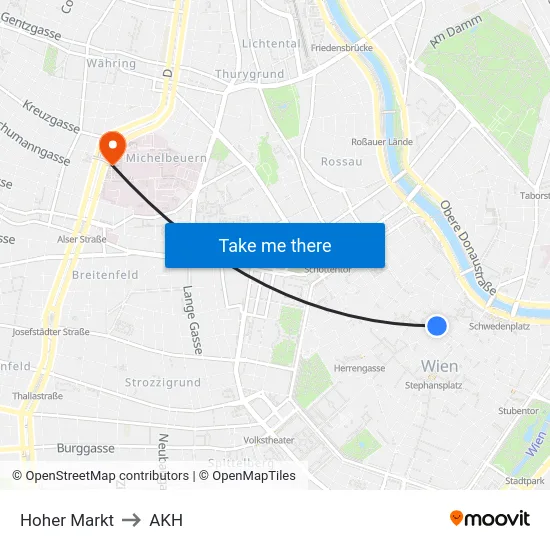 Hoher Markt to AKH map