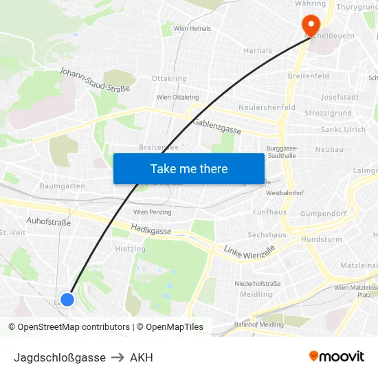 Jagdschloßgasse to AKH map