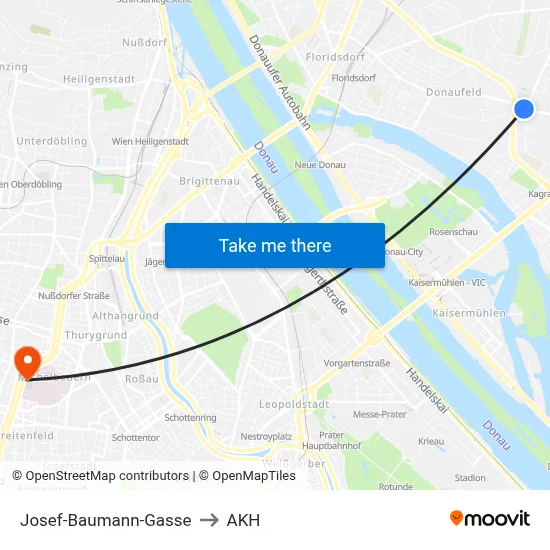 Josef-Baumann-Gasse to AKH map