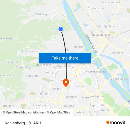 Kahlenberg to AKH map