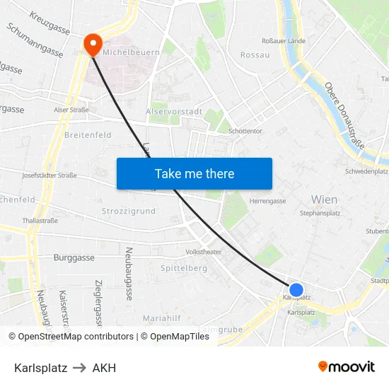 Karlsplatz to AKH map