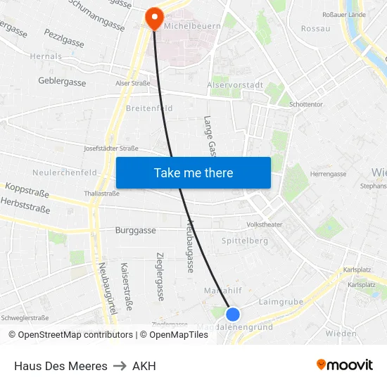 Haus Des Meeres to AKH map