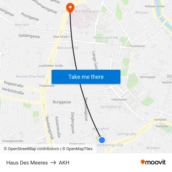 Haus Des Meeres to AKH map