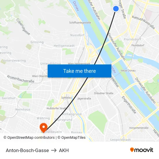 Anton-Bosch-Gasse to AKH map