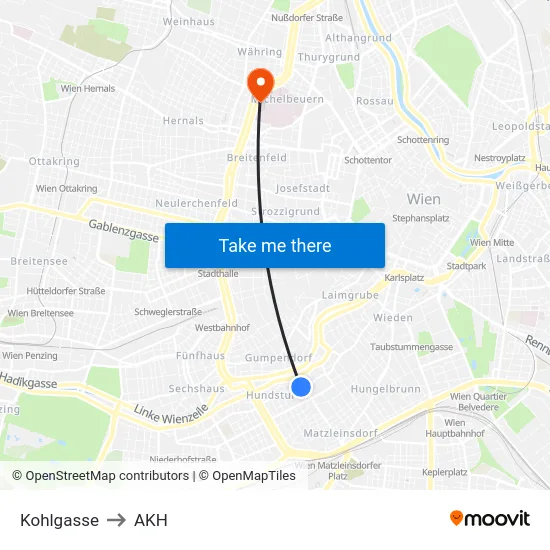 Kohlgasse to AKH map