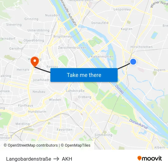 Langobardenstraße to AKH map