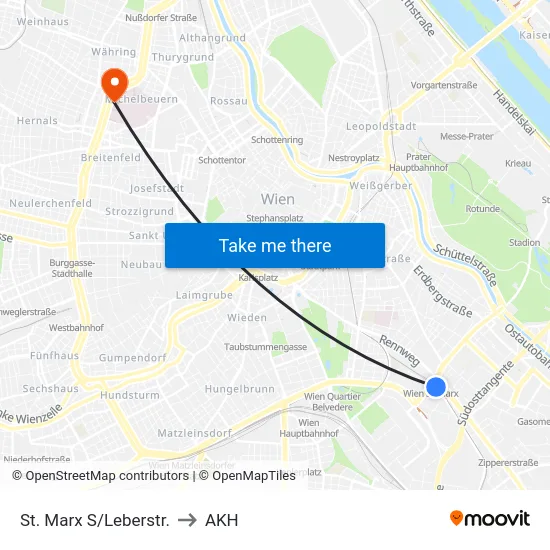 St. Marx S/Leberstr. to AKH map