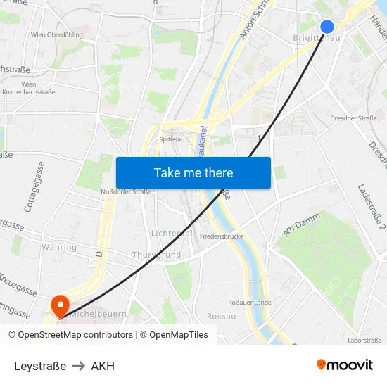 Leystraße to AKH map