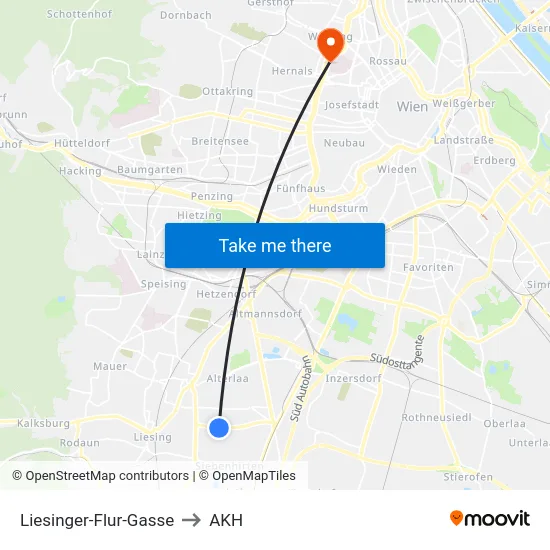Liesinger-Flur-Gasse to AKH map