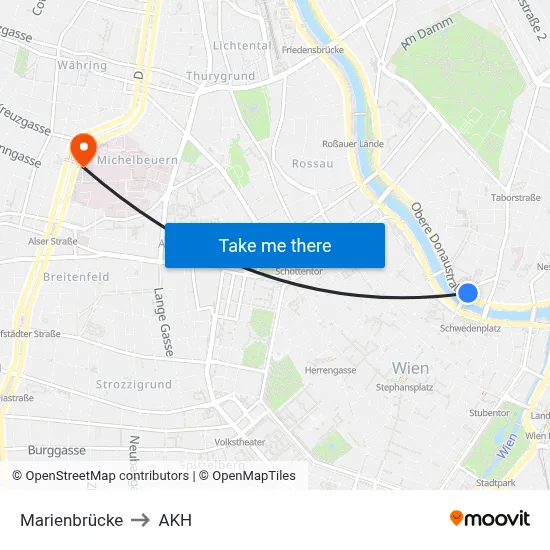 Marienbrücke to AKH map