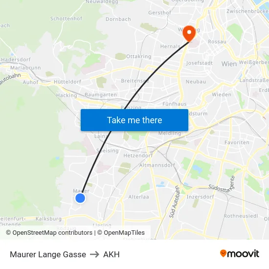 Maurer Lange Gasse to AKH map