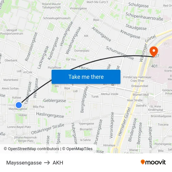 Mayssengasse to AKH map