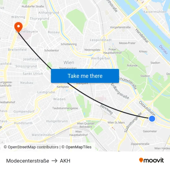 Modecenterstraße to AKH map