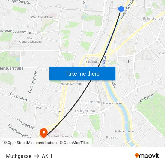 Muthgasse to AKH map