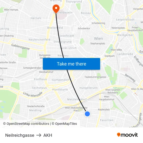 Neilreichgasse to AKH map
