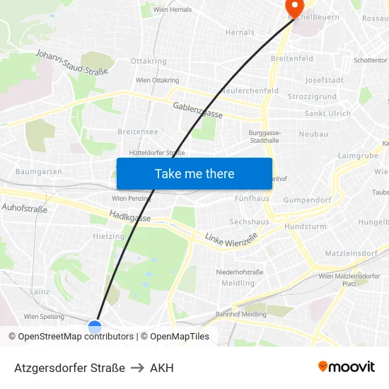 Atzgersdorfer Straße to AKH map