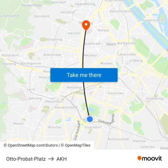 Otto-Probst-Platz to AKH map
